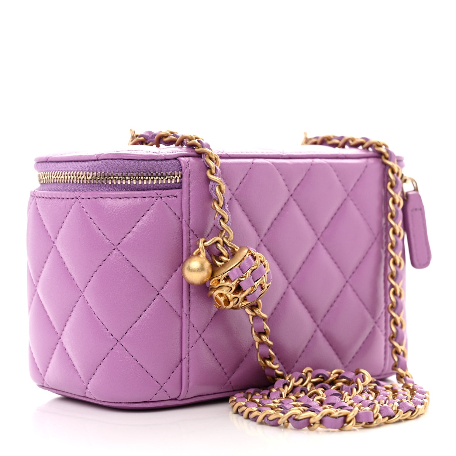 Chanel Lambskin Quilted Pearl Crush Small Vanity Case With Chain Purple 3 of 11