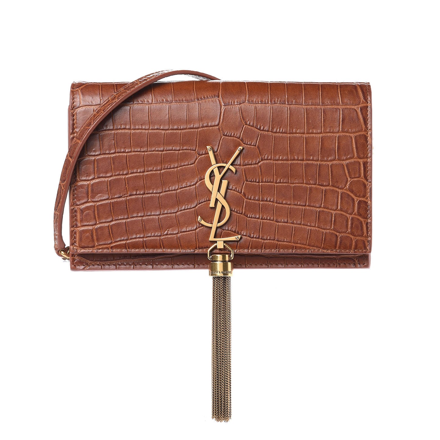 Calfskin Crocodile Embossed Kate Monogram Tassel Chain Wallet Cuoio Tampona