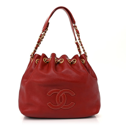 Chanel Grained Calfskin CC Drawstring Bucket Bag Red 1 of 12