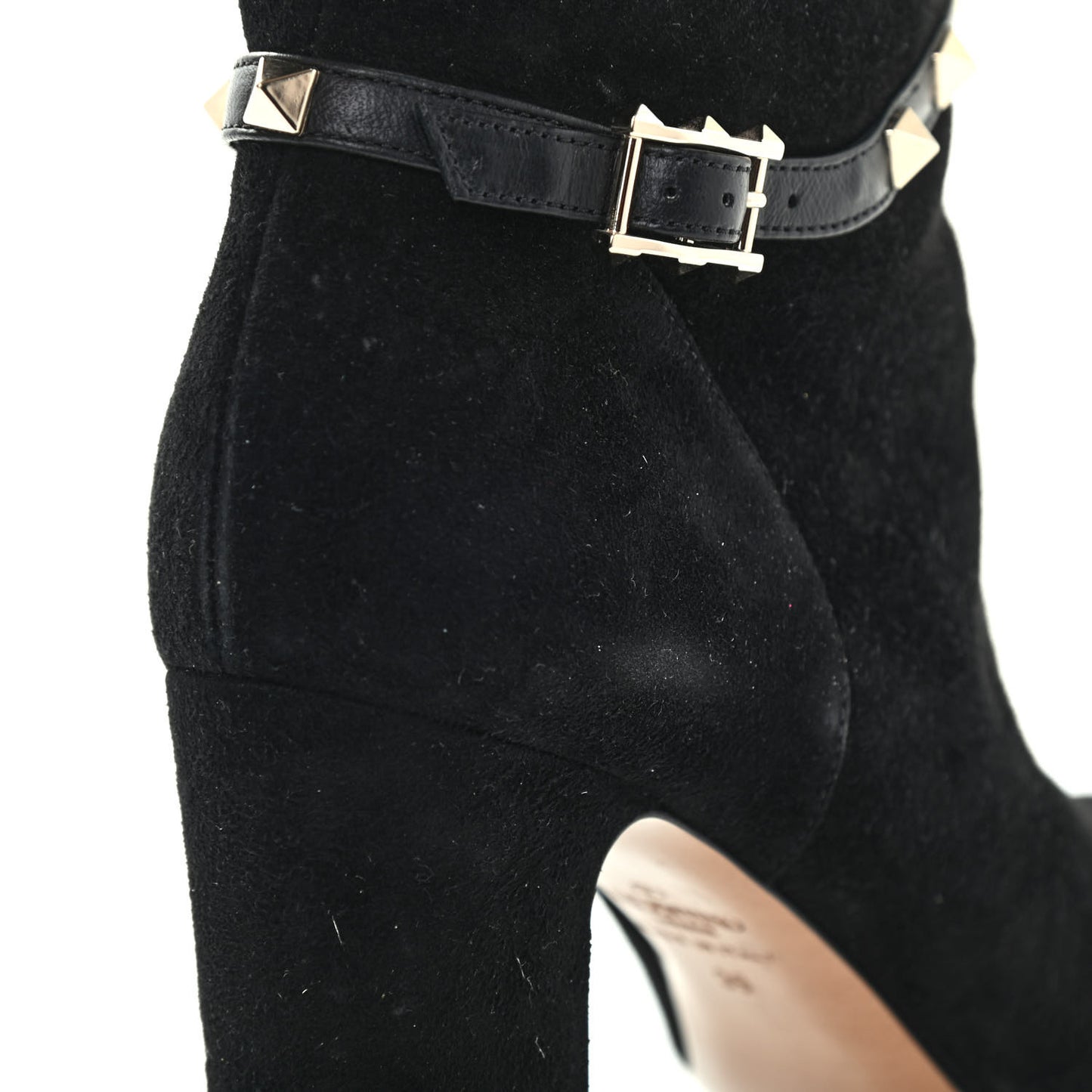 Suede Rockstud Buckle 90mm Block Heel Ankle Boots 39 Black