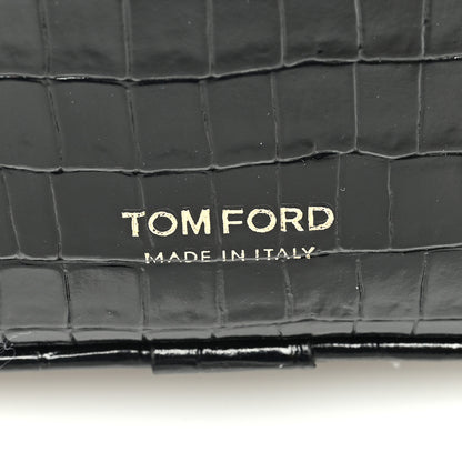 Tom Ford Calfskin Crocodile Embossed Small Zip Belt Bag Black 6 of 9