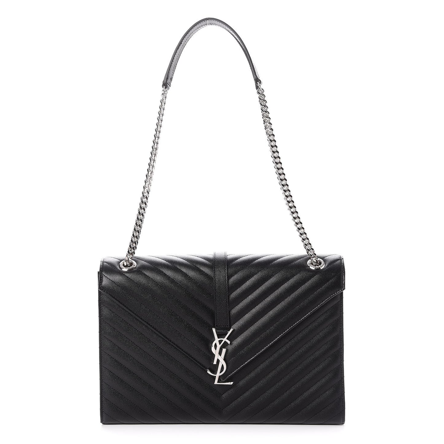 Grain De Poudre Matelasse Chevron Large Monogram Satchel Black