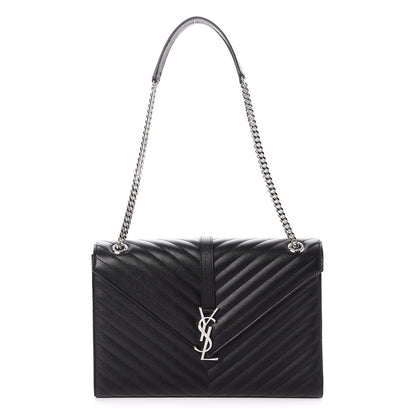 Saint Laurent Grain De Poudre Matelasse Chevron Large Monogram Satchel Black 1 of 7