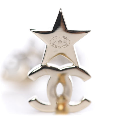 Chanel Crystal Pearl Charming Winter CC Star Heart Earrings Gold 3 of 3