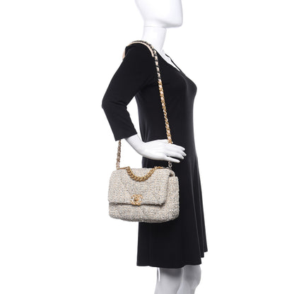 Chanel Tweed Quilted Medium Chanel 19 Flap Ecru Black 2 of 9