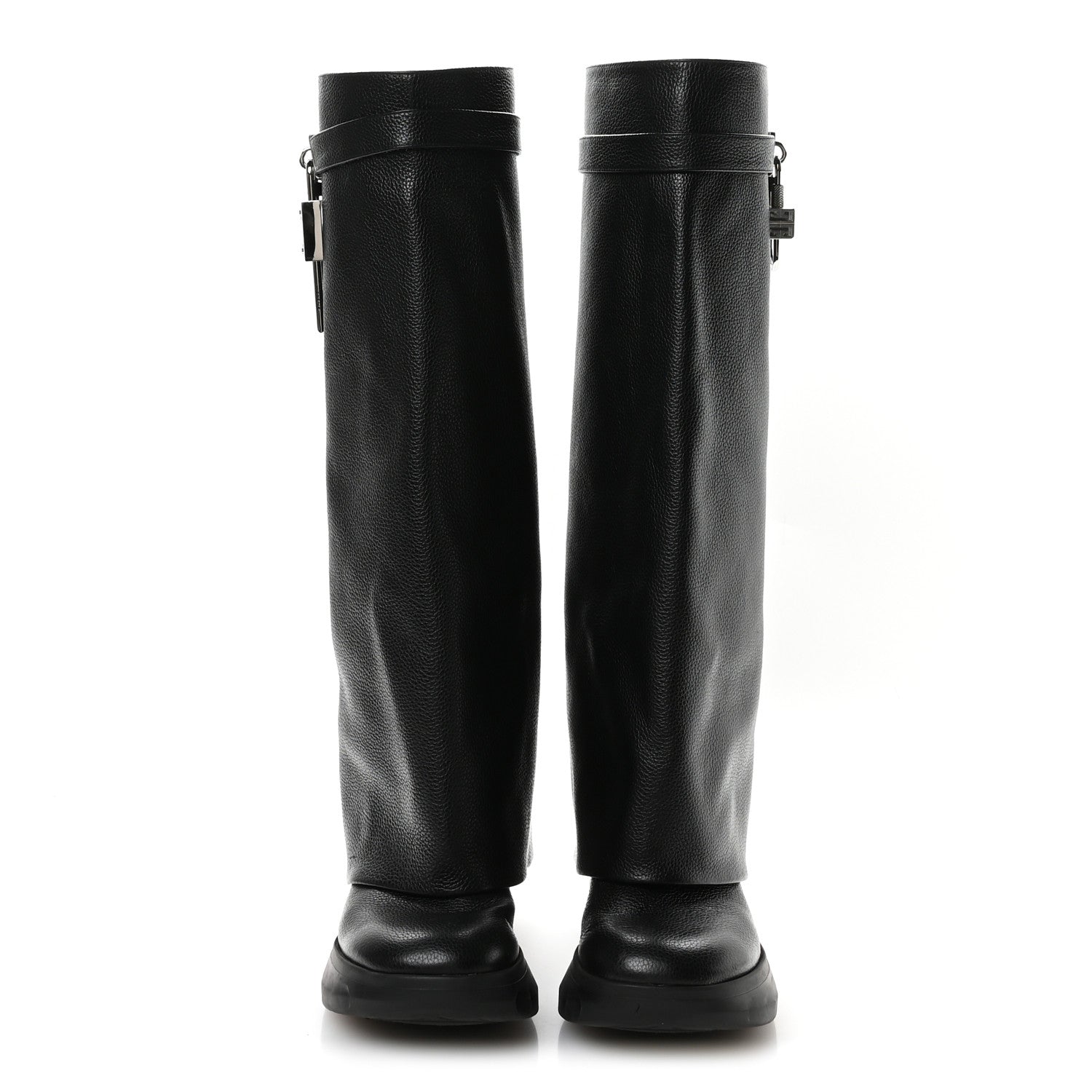 Givenchy Grained Calfskin Shark Lock Biker Knee Boots 39 Black 3 of 8