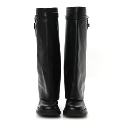 Givenchy Grained Calfskin Shark Lock Biker Knee Boots 39 Black 3 of 8