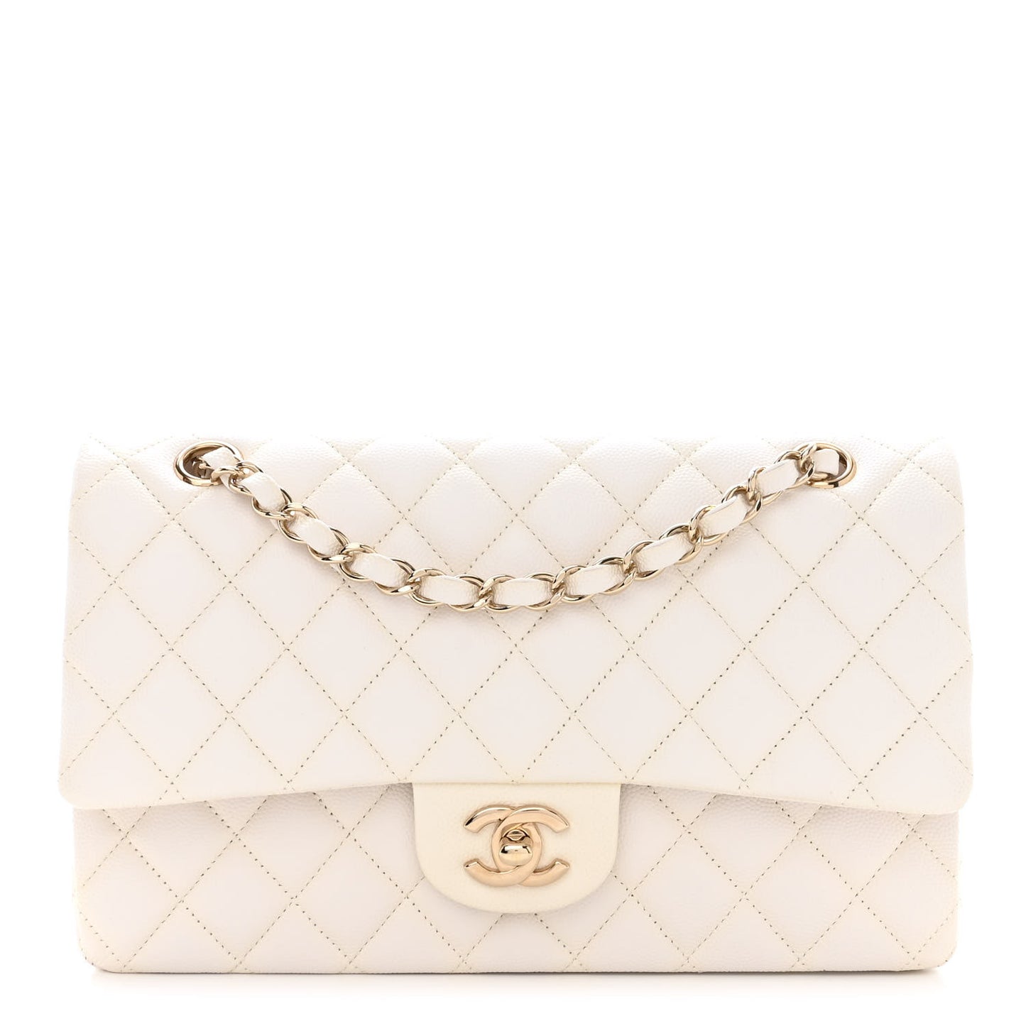Caviar Quilted Medium Double Flap White