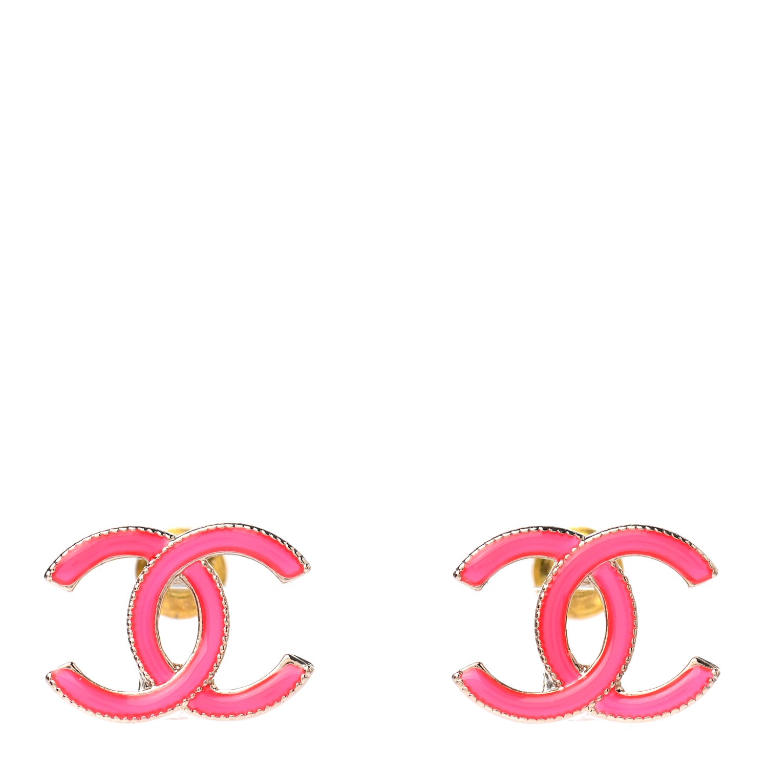 Chanel Enamel CC Earrings Pink Gold 1 of 4