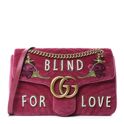 Gucci Velvet Matelasse Blind for Love Embroidered Medium GG Marmont Shoulder Bag Light Raspberry Rose Multicolor 1 of 10