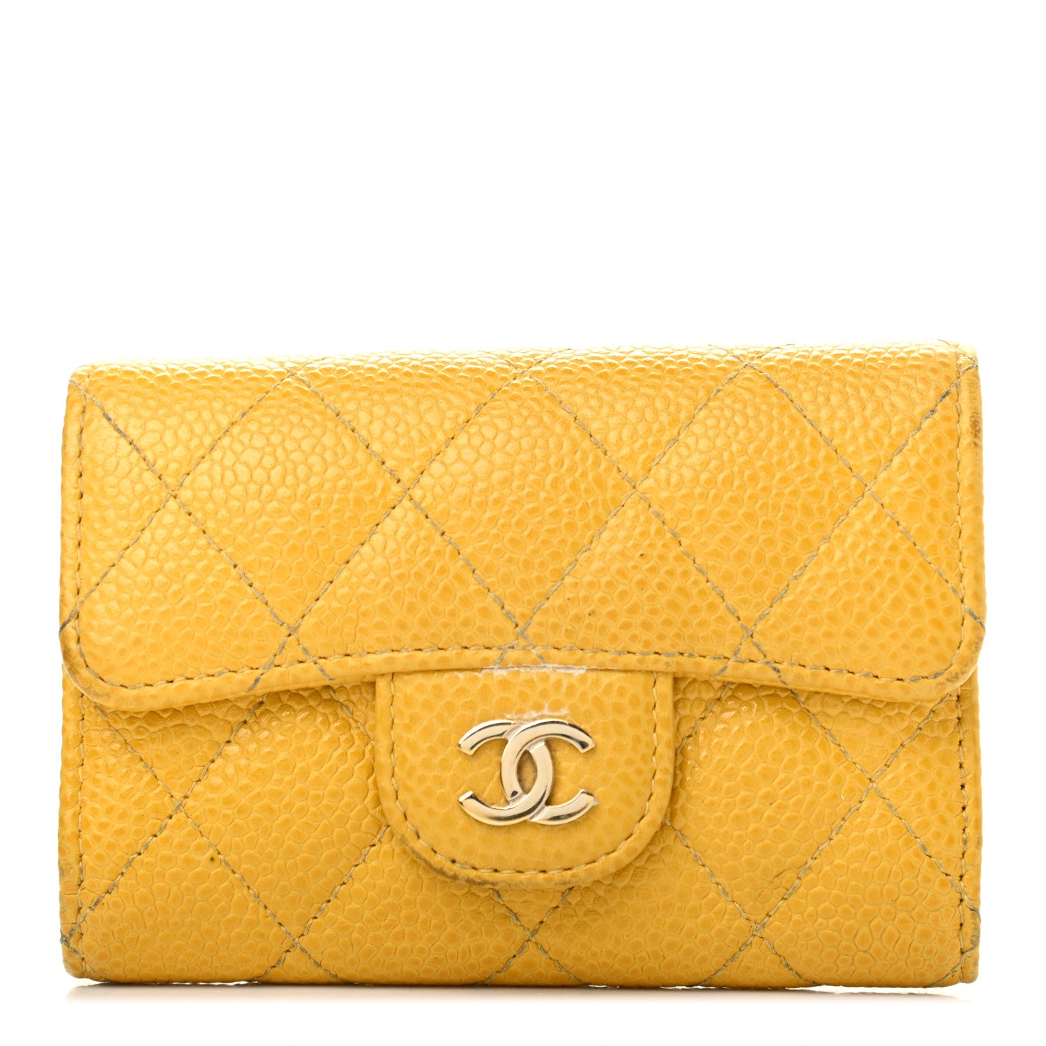 Chanel Caviar Quilted Classic 4 Key Holder Wallet Yellow 1 of 11