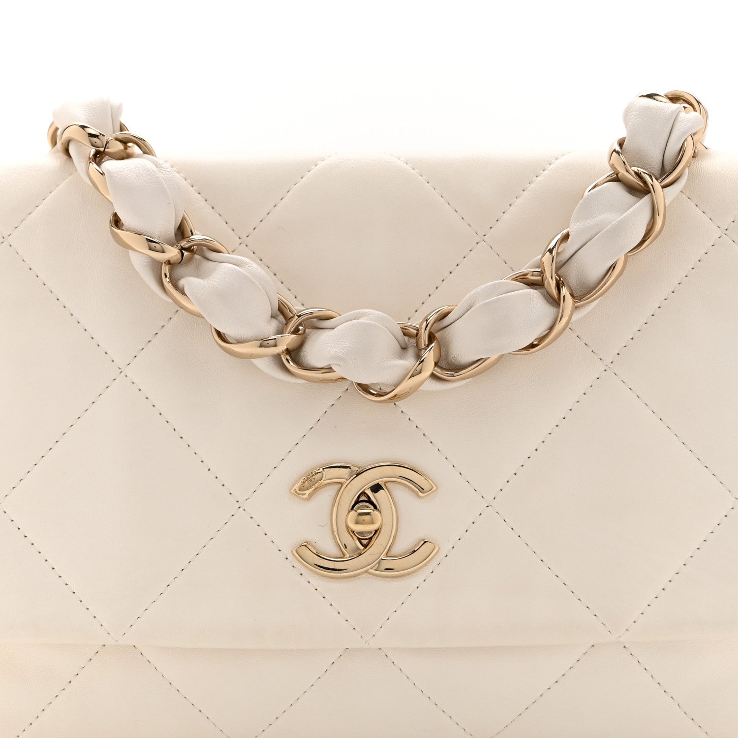 Chanel Lambskin Quilted Logo Strap Flap Black White 8 of 11