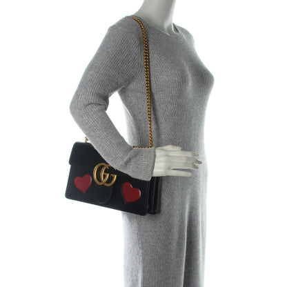 Gucci Knight Calfskin Malaga Kid Heart Medium GG Marmont Chain Handle Bag Black Hibiscus Red Multicolor 2 of 6