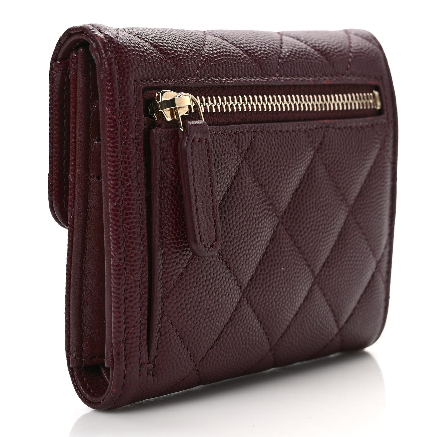 Caviar Quilted Compact Flap Wallet Burgundy