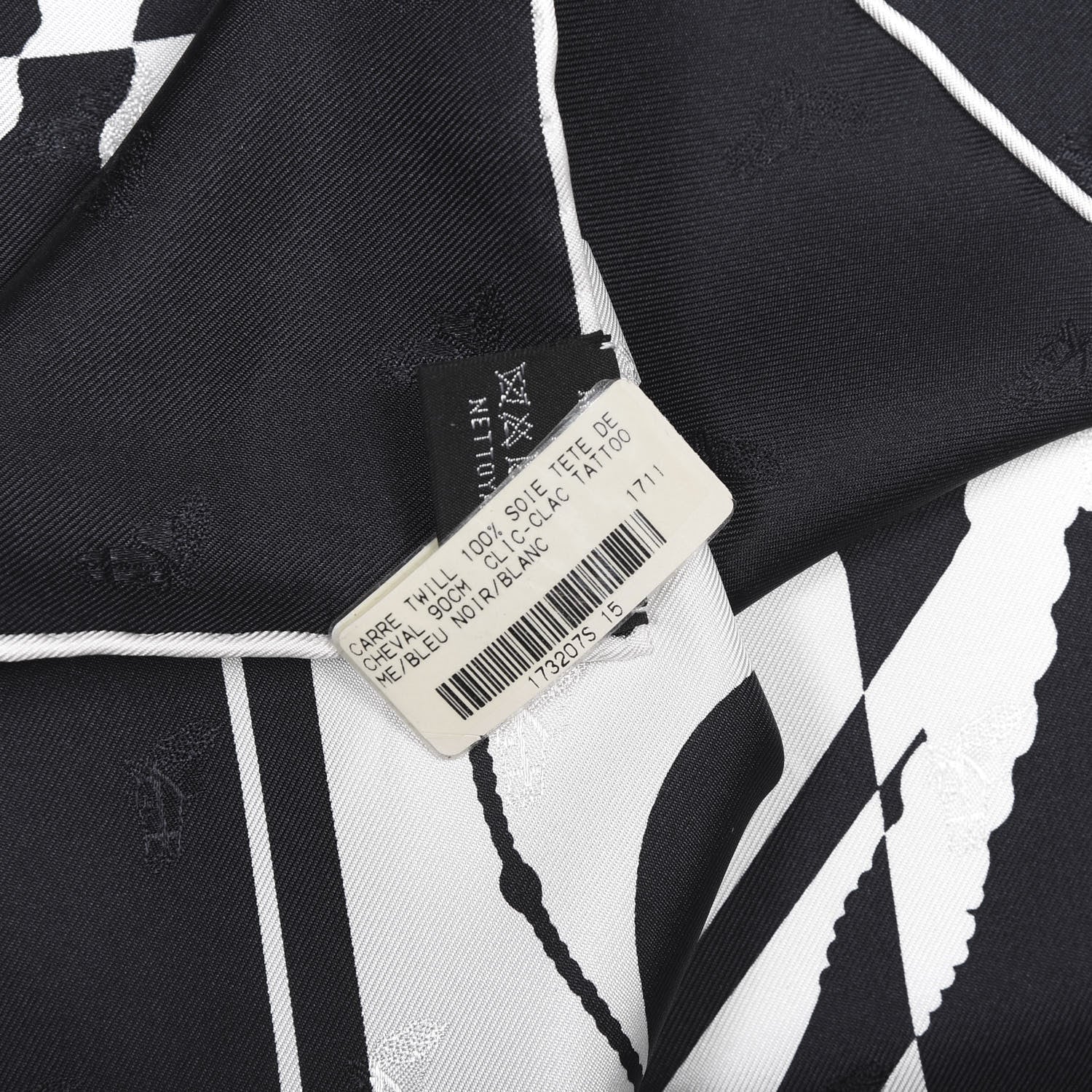 Hermes Silk Clic Clac Tattoo Scarf 90 Bleu Black White 7 of 7