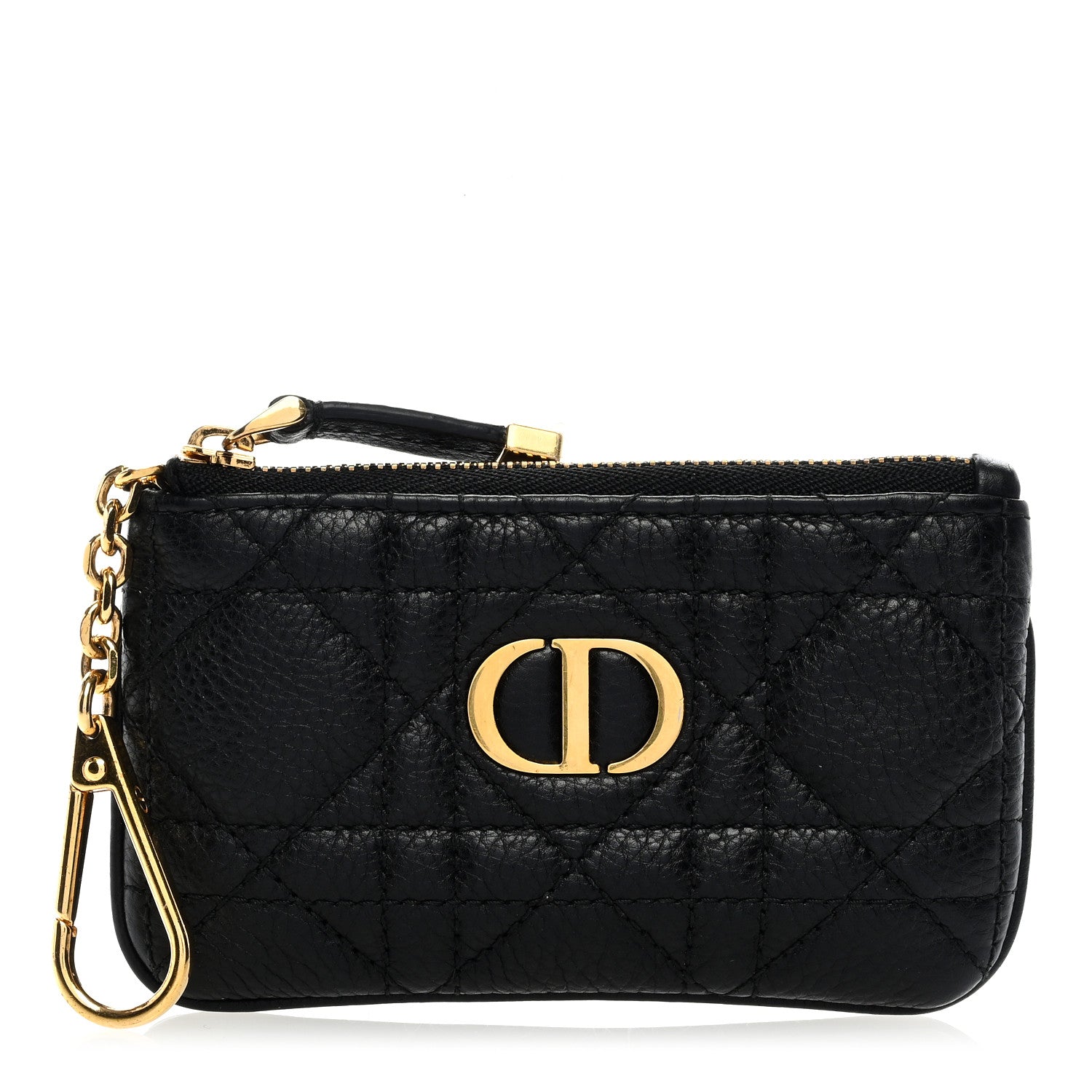Christian Dior Supple Calfskin Cannage Caro Zipped Key Case Black