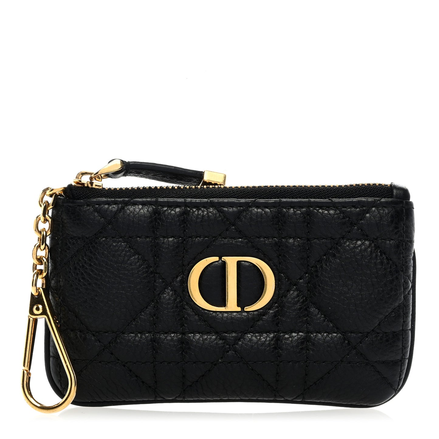 Supple Calfskin Cannage Caro Zipped Key Case Black