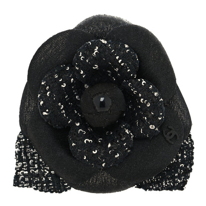 Chanel Tweed Camellia Pin Brooch Black 1 of 3