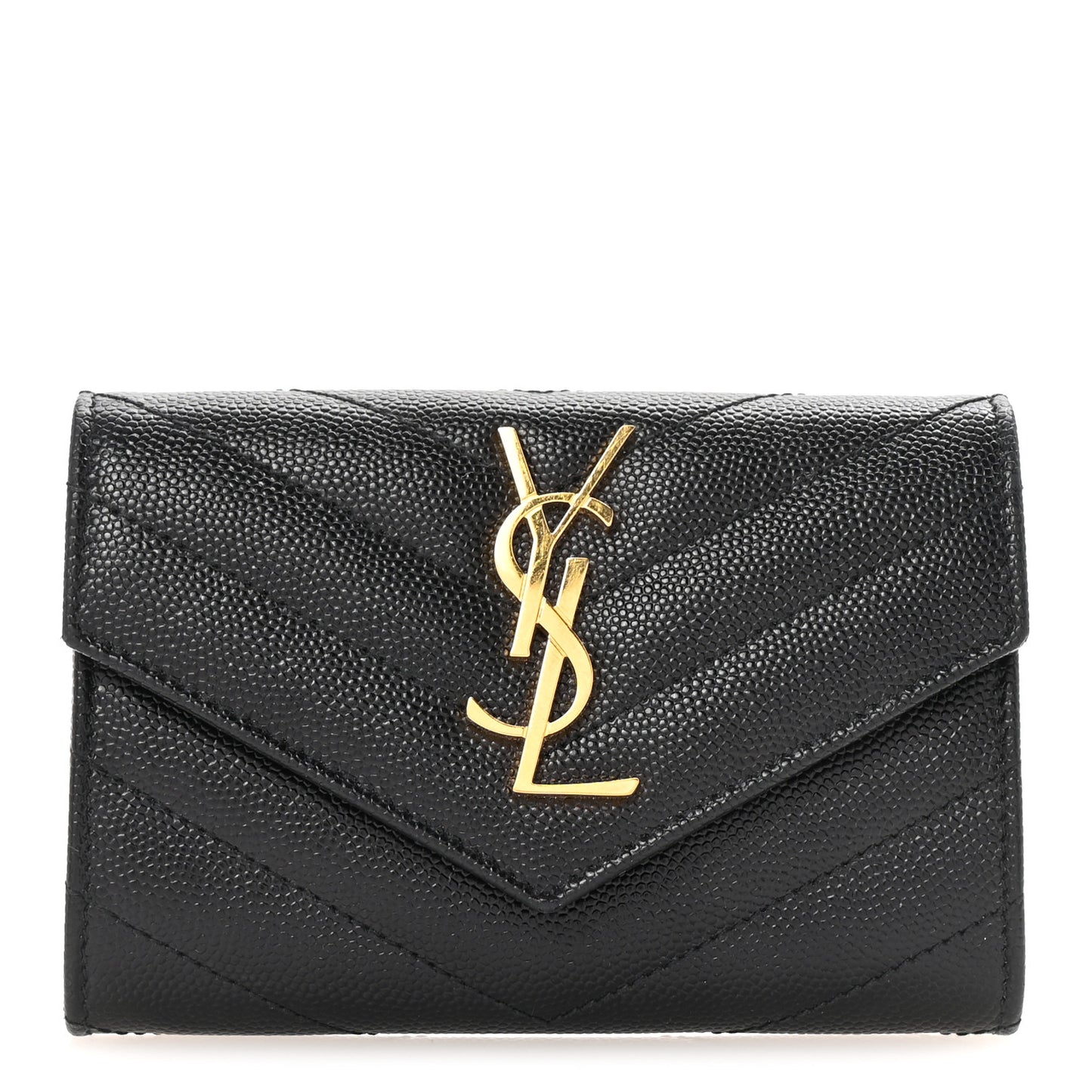Grain De Poudre Matelasse Chevron Small Monogram Envelope Wallet Black