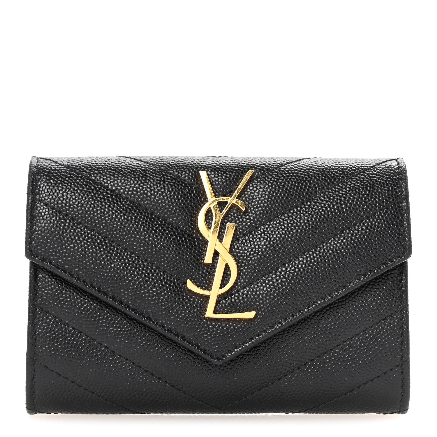 Saint Laurent Grain De Poudre Matelasse Chevron Small Monogram Envelope Wallet Black 1 of 7