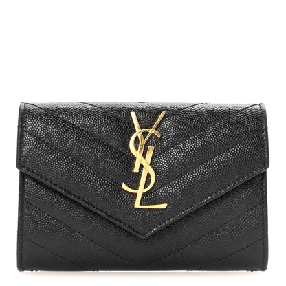Saint Laurent Grain De Poudre Matelasse Chevron Small Monogram Envelope Wallet Black 1 of 7