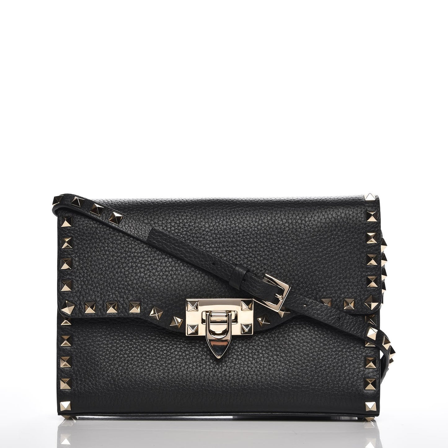 Pebbled Calfskin Medium Rockstud Flip Lock Crossbody Bag Black