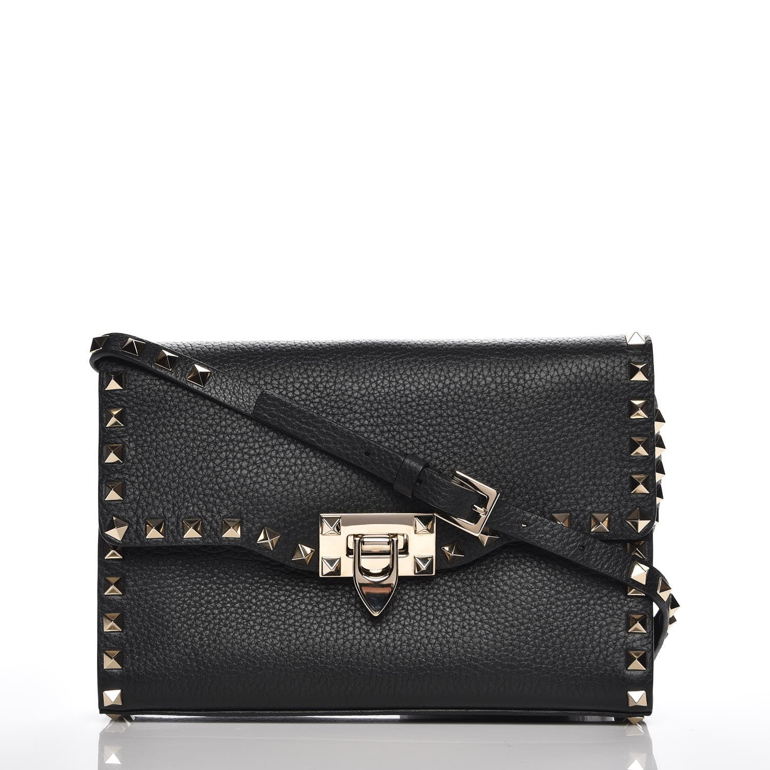 Valentino Garavani Pebbled Calfskin Medium Rockstud Flip Lock Crossbody Bag Black 1 of 7