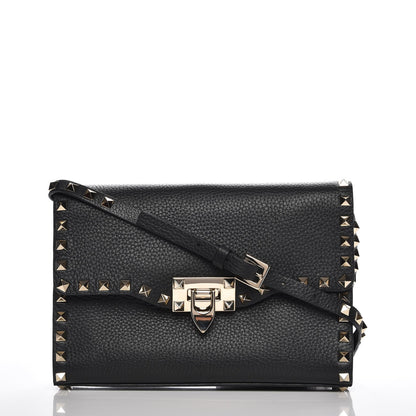 Valentino Garavani Pebbled Calfskin Medium Rockstud Flip Lock Crossbody Bag Black 1 of 7