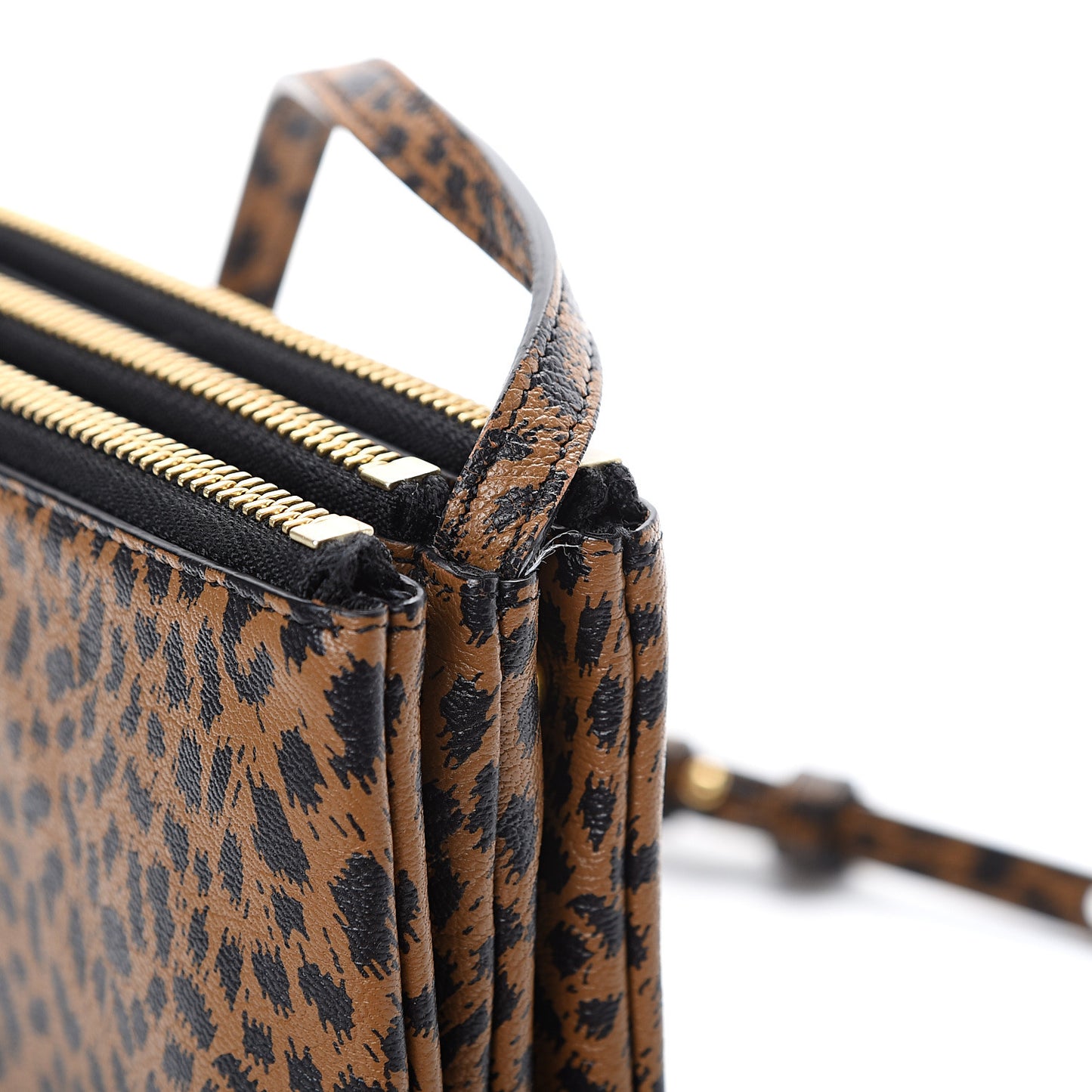 Goatskin Leopard Printed Small Trio Crossbody Bag Brown Black