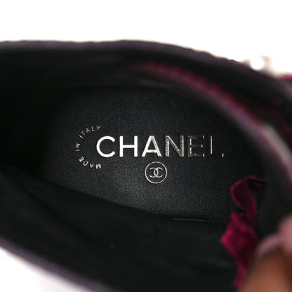 Chanel Calfskin Velvet Pearl Combat Short Boots 42 Burgundy 19 of 30
