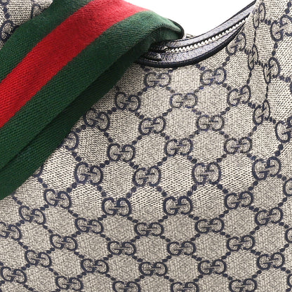 Gucci GG Supreme Monogram Textured Calfskin Web Large Attache Shoulder Bag Beige Blue 9 of 13