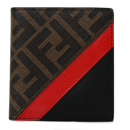 Fendi Glazed Fabric Vitello Liberty FF 1974 Diagonal Bi-Fold Wallet Tobacco Rosso Black 1 of 8