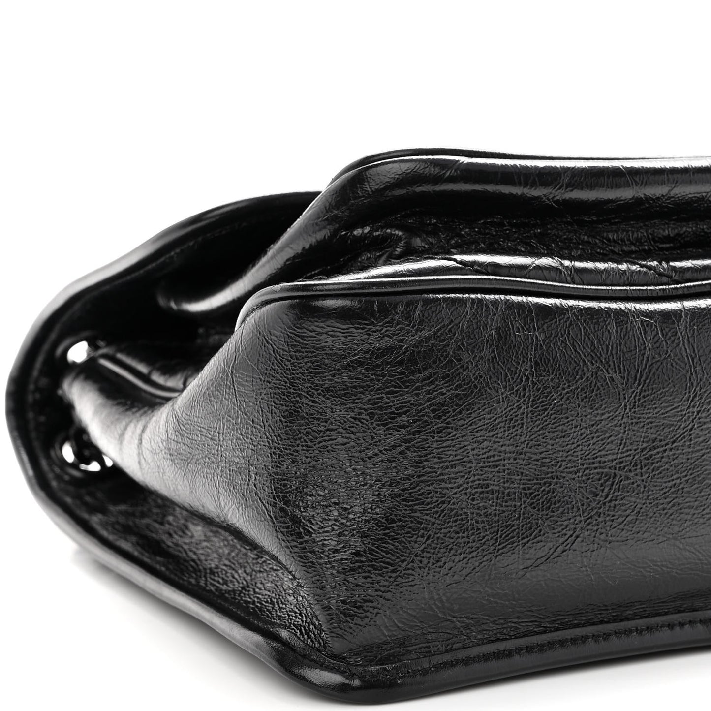 Crinkled Calfskin Matelasse Monogram Medium Niki Chain Satchel Black
