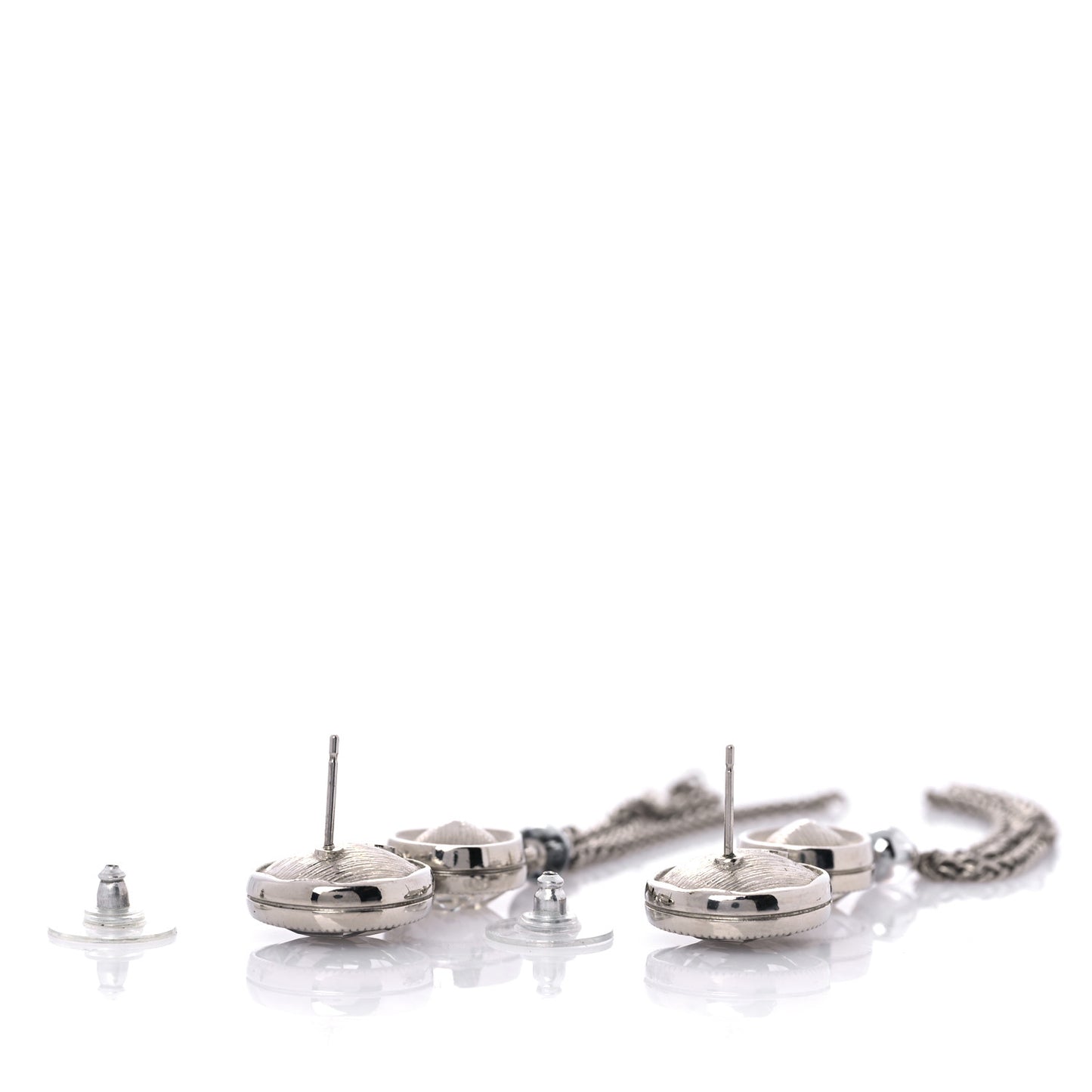 Crystal CC Chain Tassel Drop Earrings Grey