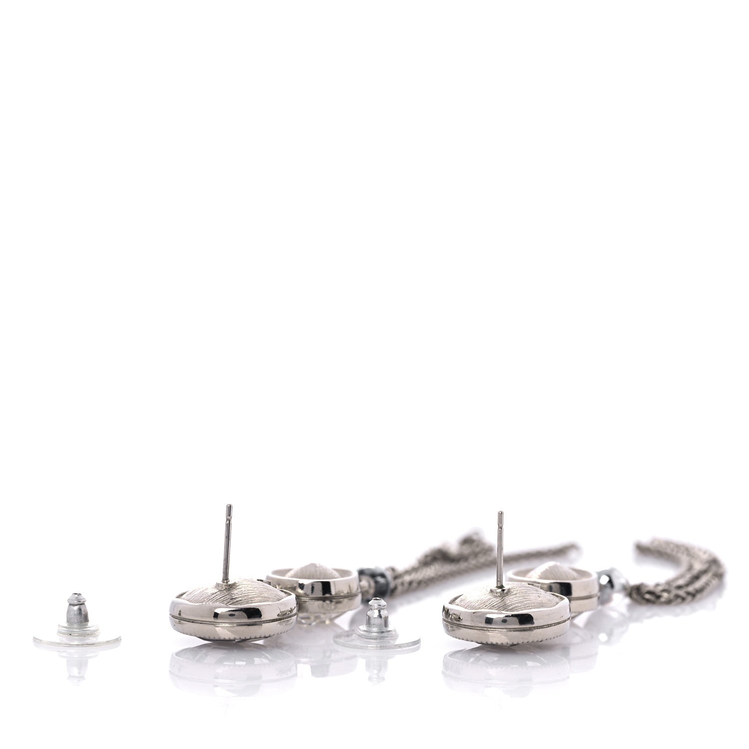 Chanel Crystal CC Chain Tassel Drop Earrings Grey 3 of 4