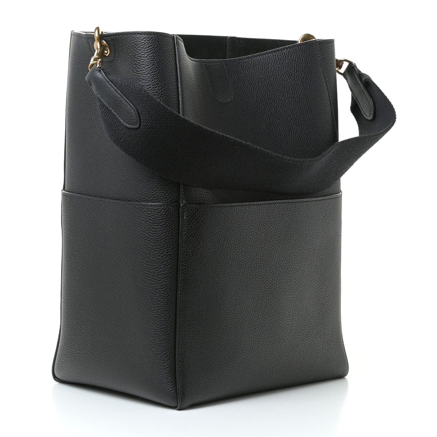 Soft Grained Calfskin Sangle Bucket Bag Black