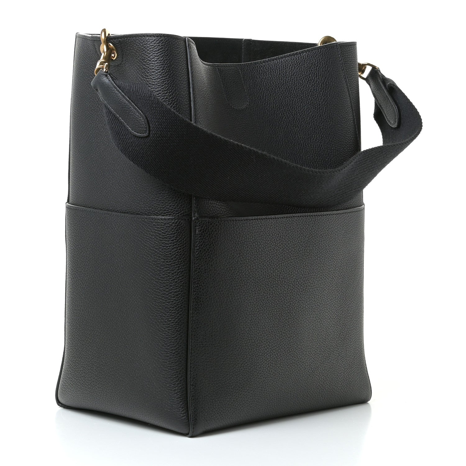 Celine Soft Grained Calfskin Sangle Bucket Bag Black 3 of 7