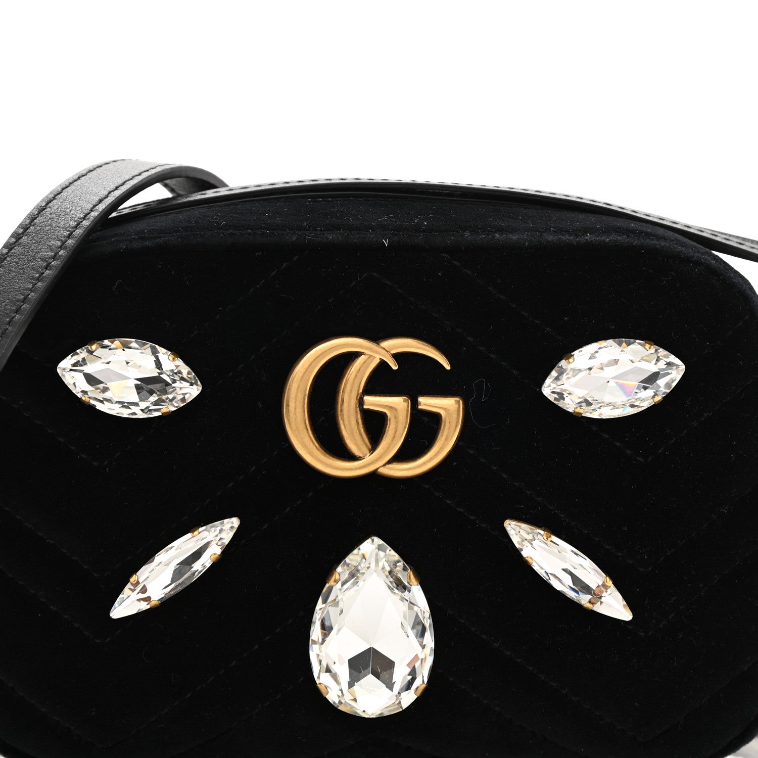 Gucci Velvet Matelasse Marquise Crystals Mini GG Marmont Chain Shoulder Bag Black 8 of 10