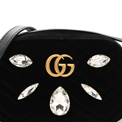 Gucci Velvet Matelasse Marquise Crystals Mini GG Marmont Chain Shoulder Bag Black 8 of 10