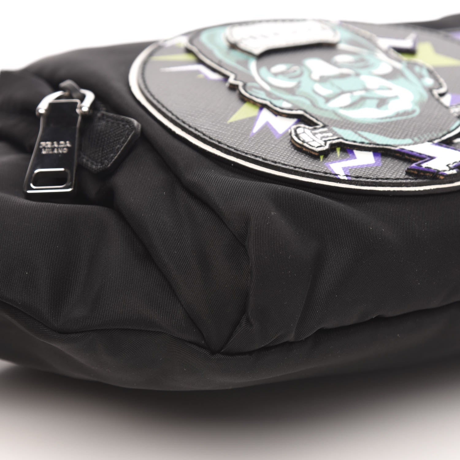 Prada X UNIVERSAL STUDIOS Tessuto Nylon Montagna Frankenstein Print Multi Zip Belt Bag Black Menta 9 of 10