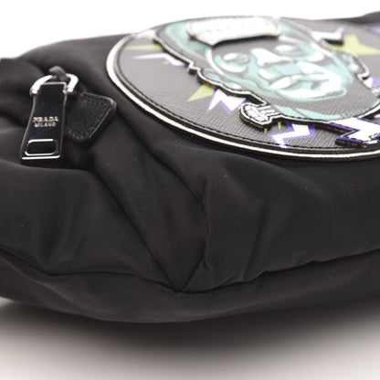 Prada X UNIVERSAL STUDIOS Tessuto Nylon Montagna Frankenstein Print Multi Zip Belt Bag Black Menta 9 of 10