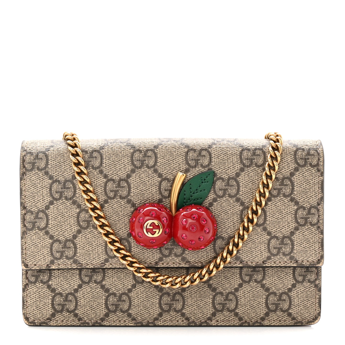GG Supreme Monogram Mini Cherry Chain Bag
