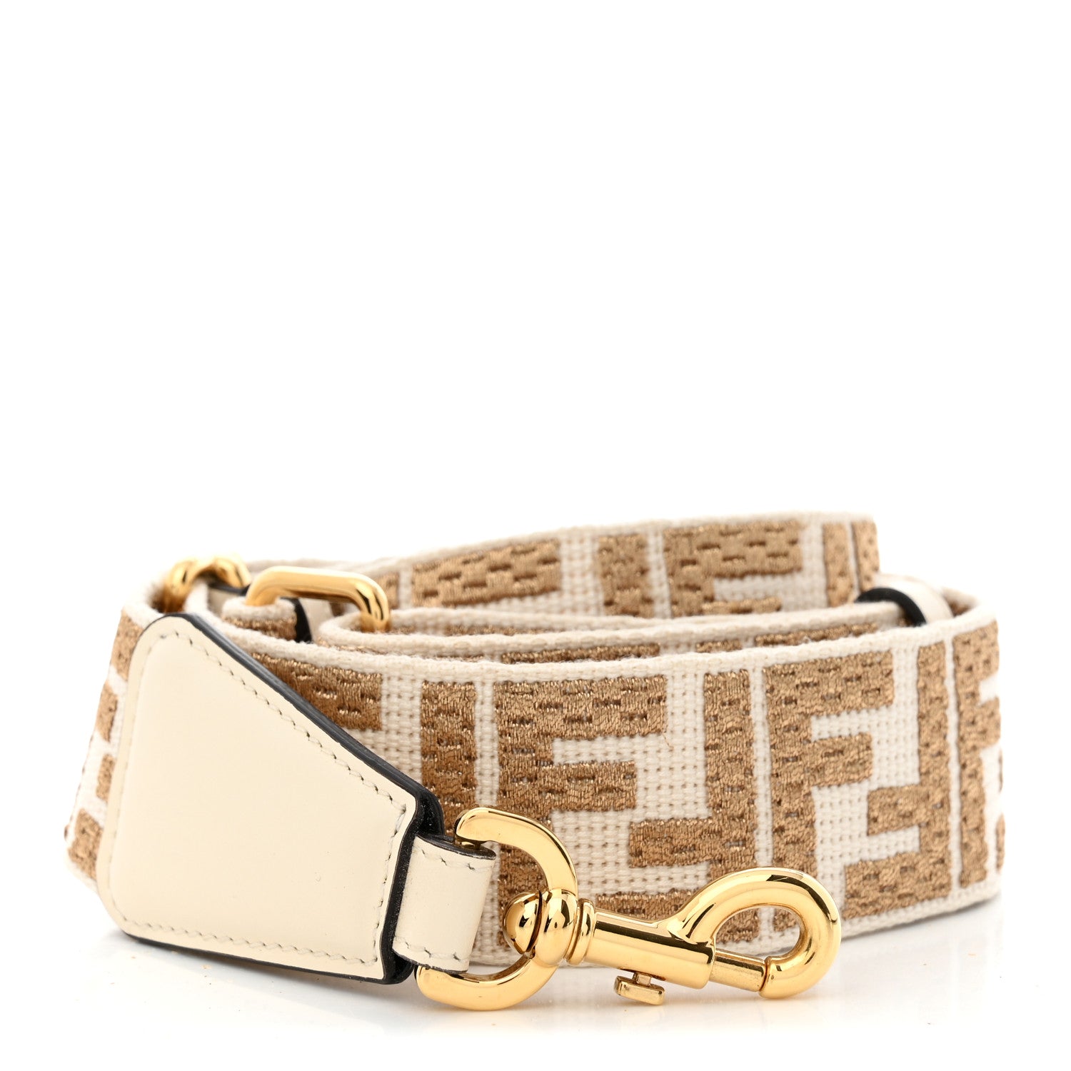 Fendi Jacquard Ribbon Vitello King FF Bi-Color Intreccio Adjustable Strap You Beige 1 of 5