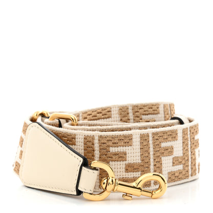 Fendi Jacquard Ribbon Vitello King FF Bi-Color Intreccio Adjustable Strap You Beige 1 of 5