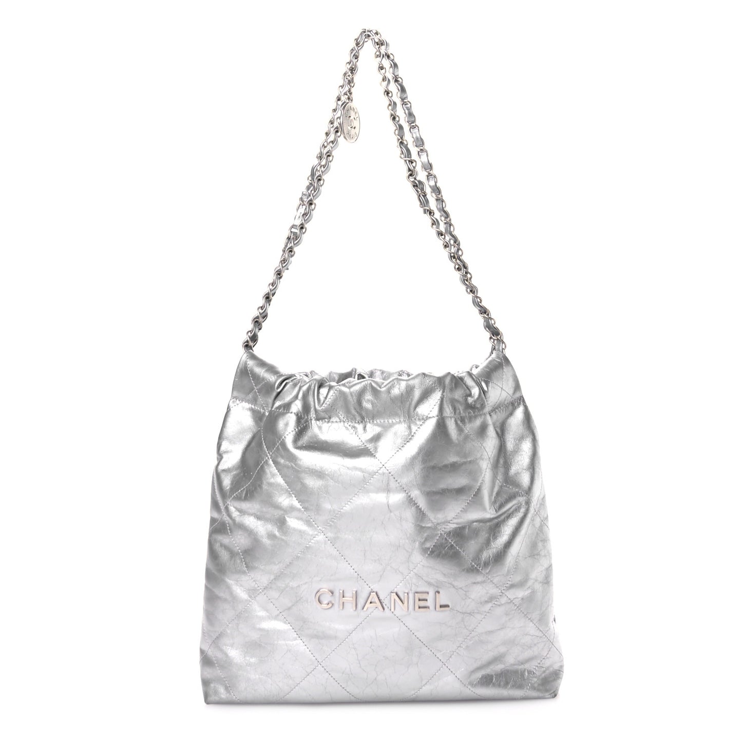 Metallic Calfskin Quilted Small Chanel 22 Silver