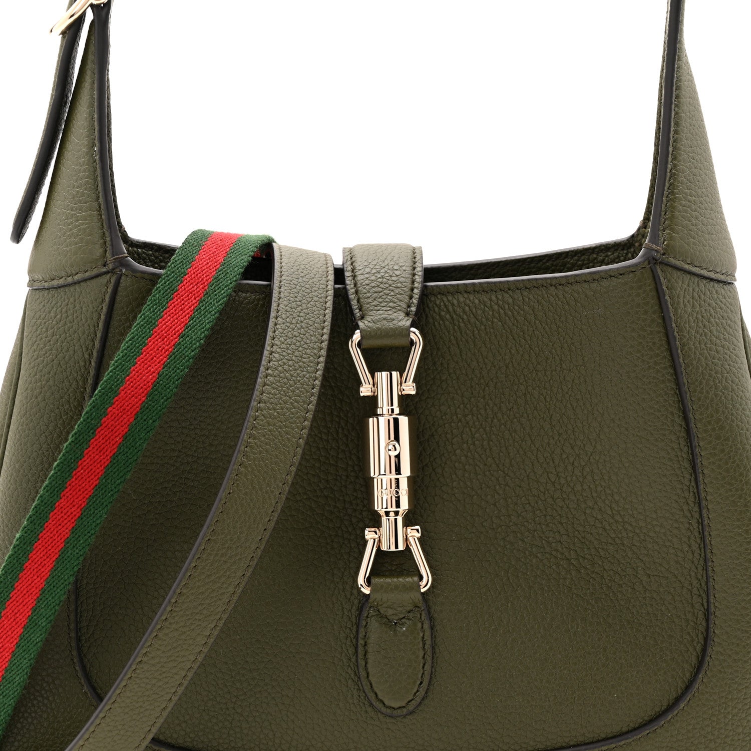 Gucci Sea Calfskin Web Medium Jackie 1961 Hobo Dark Green 8 of 10