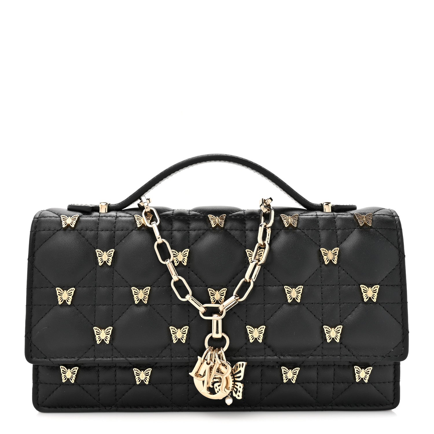 Christian Dior Lambskin Cannage Butterfly Studs Miss Dior Pouch Black 1 of 14