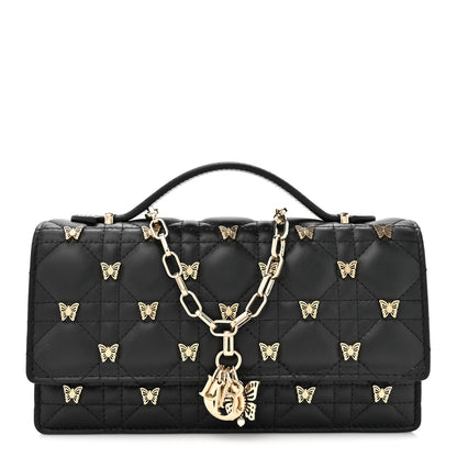 Christian Dior Lambskin Cannage Butterfly Studs Miss Dior Pouch Black 1 of 14