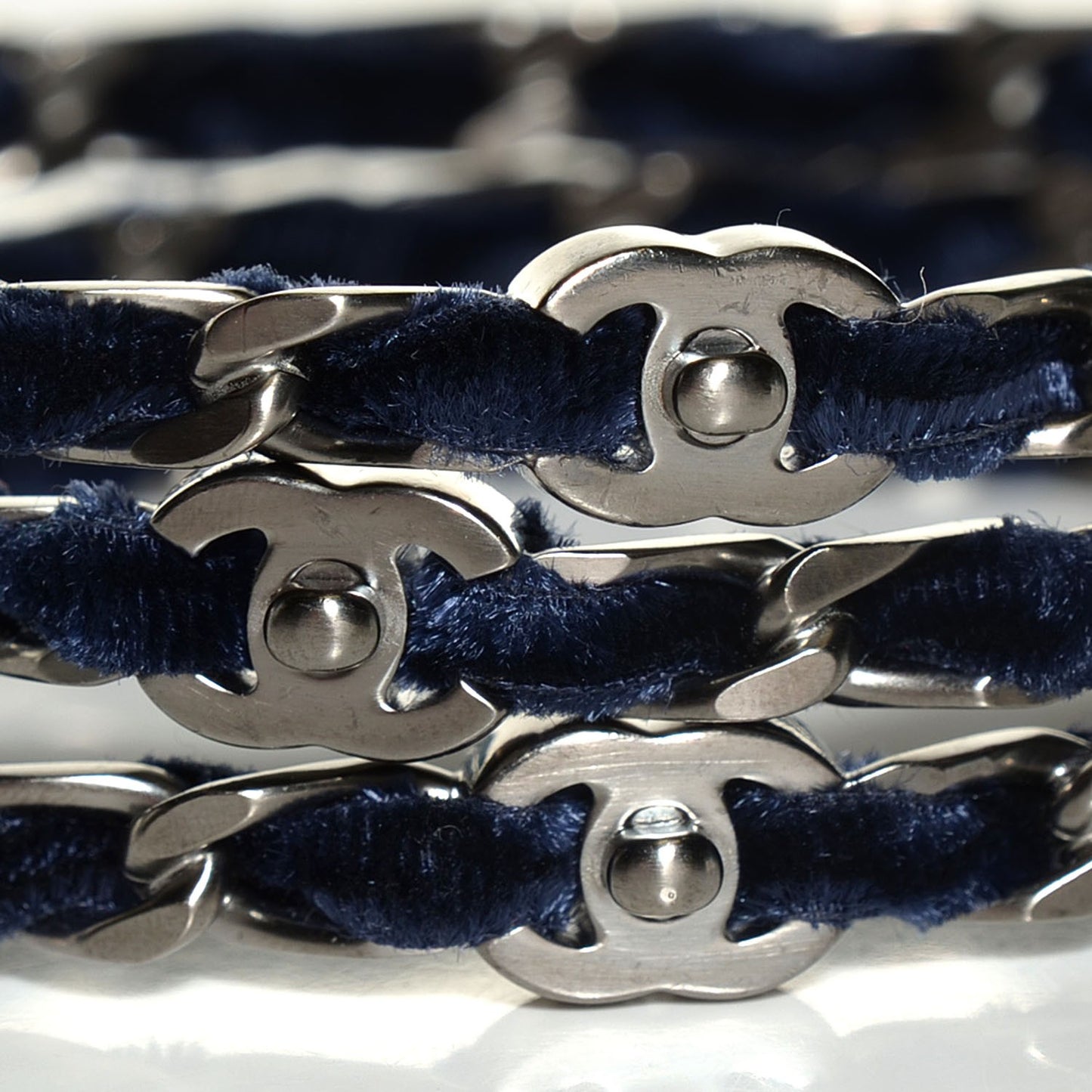 Velvet Chain Bangle Set of 3 Blue Silver M