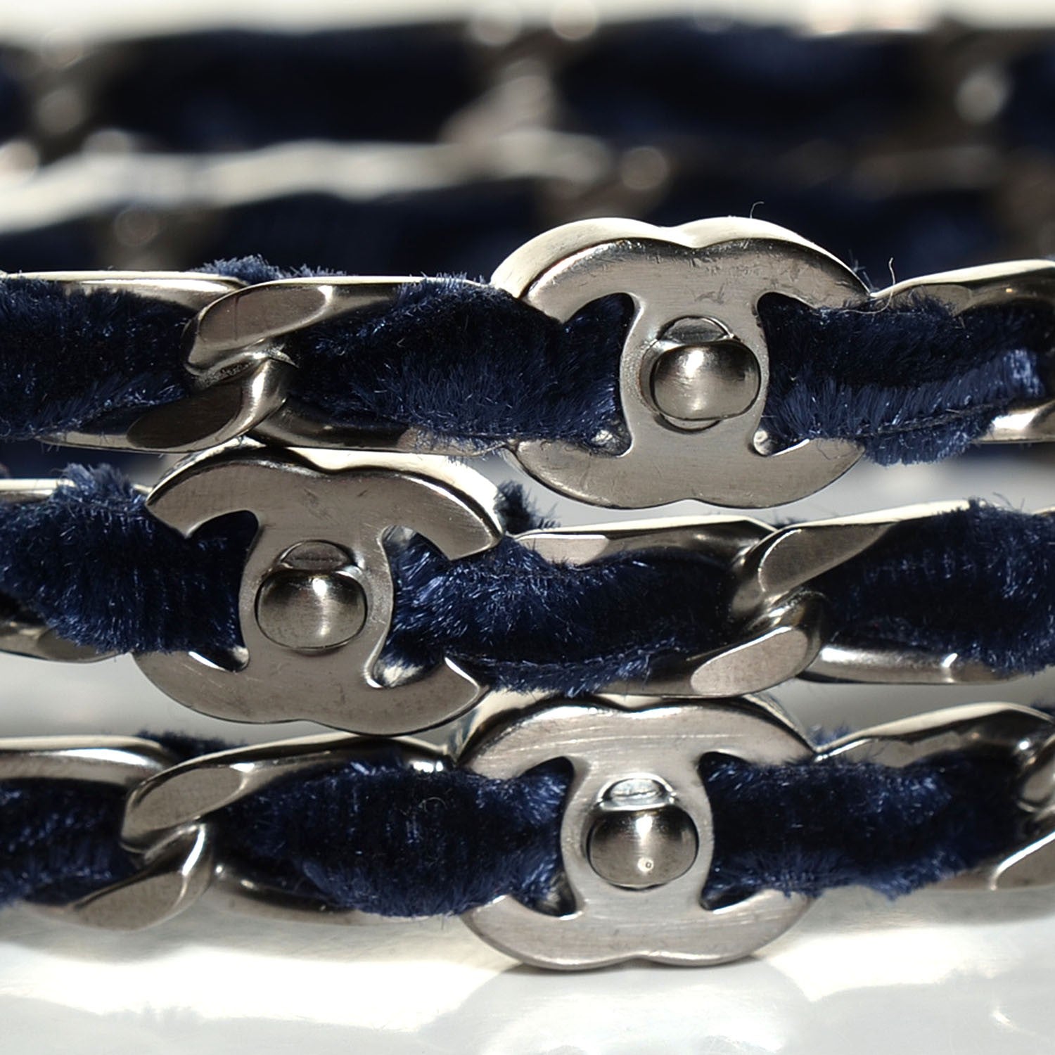 Chanel Velvet Chain Bangle Set of 3 Blue Silver M 3 of 5
